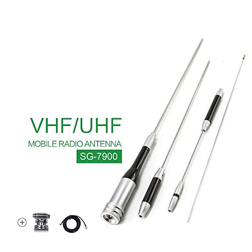 Antena Coche Universal Larga EasyTalk SG-7900 Banda Dual VHF/UHF Alta Ganancia Antena de Radio Móvil con Soporte Ajustable y 5M Cable Incluido para vehículo y Otros Dispositivos