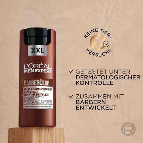L’Oréal Men Expert Bart & Haut XXL Feuchtigkeitspflege für Männer, Gesichtscreme für den 3-Tage-Bart, Bartpflege für Herren mit Zedernholzöl, Barber Club, 1 x 100 ml