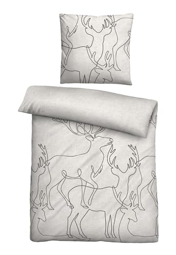 biberna Melange-Flanell Bettwäsche 0840517 Hirsch 1x 155x220 cm + 1x 80x80 cm, grau
