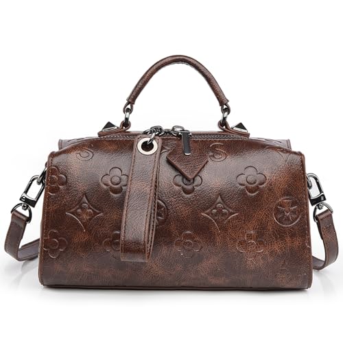 Eslcorri Women Retro Floral Embossed Tote Handbag PU Leather Top-Handle Satchel Purse Designer Crossbody Shoulder Hobo Bag