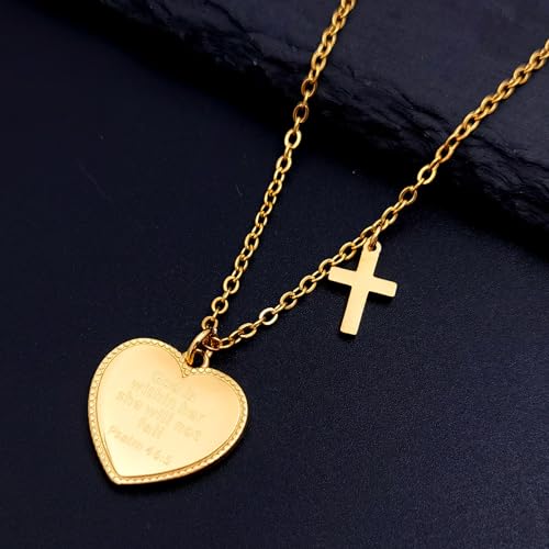 14K Gold Plated Engraved Coin Pendant Necklace for Women Christian Bible Verse Cross Necklace Prayer Faith Religious Jewelry Gifts4