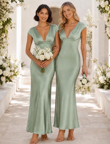 Image of Halfisland Womens Summer Satin V Neck Cap Sleeve Midi Dress Wedding Guest