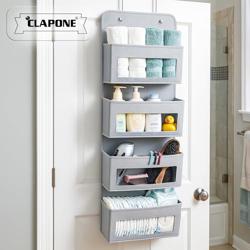 Image of CLAPONE Over the Door Organizer /Large Pockets - Anti-Tilt Hanging Storage for Bedroom /Closet Door Storage /Bathroom /Pantry /Nursery /Bedroom (Light Grey, 4 Shelf Hanging Door)