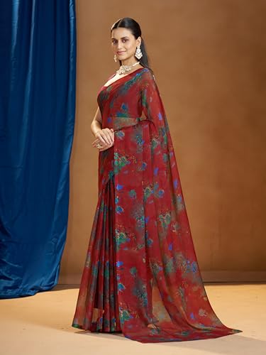 Image of Garden Vareli Nara Chiffon Abstract Floral Print Saree