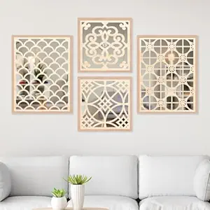 The WoWart Modern Wood Wall Mirror Decor Panels - Jharokha Frames for Wall Decor/Framed Wall Mirror hanging Wooden Art for Living Room, Bedroom, Office Decor (13x19 inches / 13x13 inches, WDJ-BB-1.1)