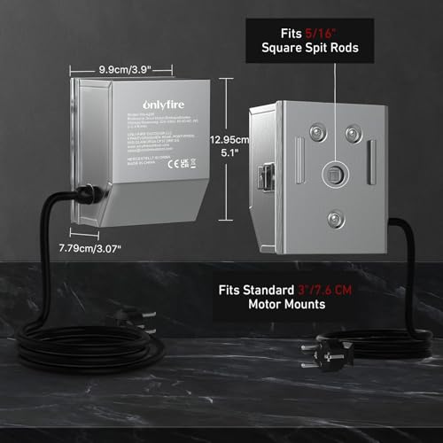 Onlyfire RMA-102 Edelstahl Grillmotor für Drehspieß, BBQ Rotisserie,(2.5-3) U/M,50/60Hz-4 Watt,220V/240V,Belastbar 18KG
