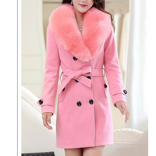 Maiyifu-GJ Women's Faux Fur Lapel Double Breasted Wool Trench Coat Winter Warm Mid-length Coat Jacket Overcoat with Belt4