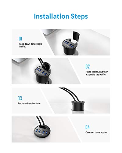 Hub Usb da tavolo, Hub USB 4 in 1 con 4 USB 3.0 (5Gbps) per foro di diametro 60 mm e altezza 4,7 mm (nero) - Hub USB - Immagine 5