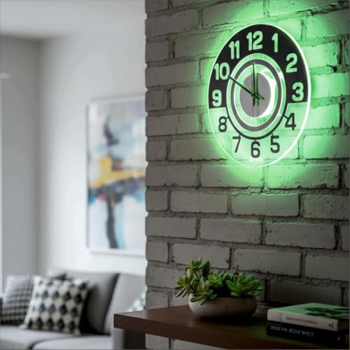 Image of 12 Inch Acrylic Modern Neon Wall Clock with LED Backlight | Night Lamp Neon Clock with Clear Visible Numbers for Home,Bedroom,Office Decor | Light Off Show Black Numbers New (Green)