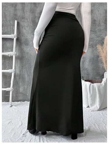 Women's Plus Size Fishtail Knitted Skirt High Waisted Ruched Long Skirts2