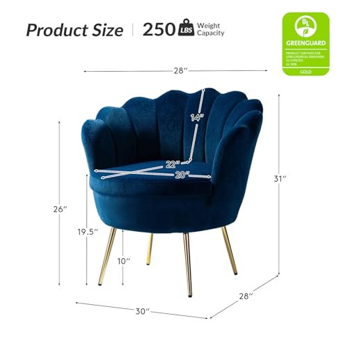 Image of HULALA HOME Modern Velvet Accent Chair with Shell Shaped Back, Cute Living Room Bedroom Armchair Sofa Chair with Gold Legs, Comfy Upholstered Vanity Chair for Makeup Room, Navy