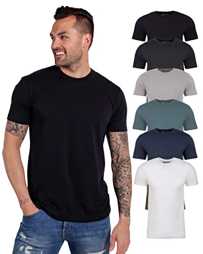 INTO THE AM Premium Men's Fitted T-Shirt 6-Pack - Modern Fitted Fresh Classic Crew Neck Essential Tee Shirts Men Multi Pack (Black/Charcoal/Grey/Indigo/Navy/White, Large)