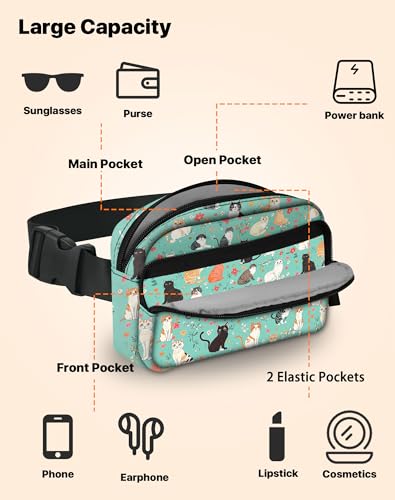Image of Cats Fanny Pack Lightweight Belt Bag Fashion Waist Pouch | Waterproof, crossbody bags for women, sports, running, traveling, hiking