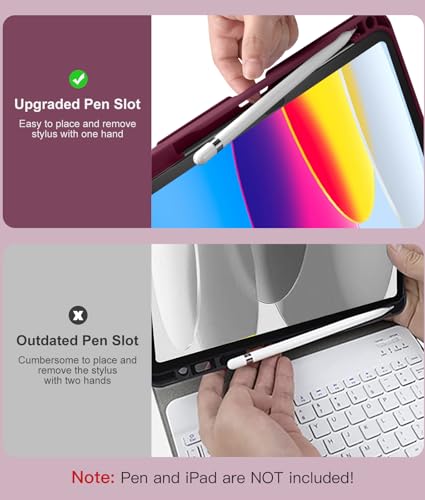 Image of Hamile for iPad 11th 10th Generation Case with Keyboard - 7 Colors Backlit Wireless Detachable Folio Keyboard Cover with Pencil Holder for iPad A16 11-inch 2025 10th Gen 10.9 Inch 2022 (Dark Cherry)