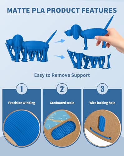 Image of DURAMIC 3D Matte PLA Filament 1.75mm Blue, 1kg Cardboard Spool Matte Finish 3D Printer Filament PLA 1.75mm Dimensional Accuracy 99% + /- 0.03 mm, Printing with FDM 3D Printer, Easy to Remove Support
