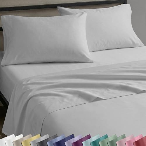 Image of California Design Den Natural 100% Cotton Sheets Full Size Bed Set with Deep Pockets - Soft Sateen Weave, Durable Full Size Bed Sheets (Light Grey)