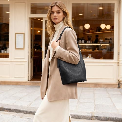 Image of S-ZONE Leather Purses for Women Shoulder Hobo Handbag Rose Pattern Travel | Full Grain Cattle Leather, Fits 9.7-inch Tablet, Daily Casual, Adjustable Shoulder Strap, Multi Pocket Storage
