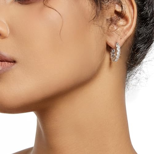 Sterling Silver High-Carbon Diamond Hoop Earrings, Hypoallergenic Diamond Huggie Earrings for Women4