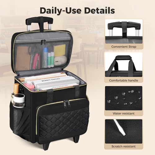 Image of Ytonet 15.6 inch Teacher Rolling Bag with Insulated Lunch Bag, Bag with Wheels | Rolling Tote Bag for Work with Detachable Dolly, Large Rolling Laptop Bag for Women, Roller Craft Bag, Travel, Teacher Cart