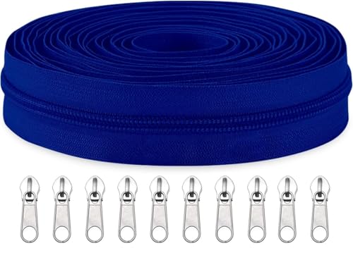 Image of Zipper Roll (Number : 5) 5 Meter with 10 Zip Puller - Two Way Open-Ended Nylon Zipper (Royal Blue, 5 Meter)