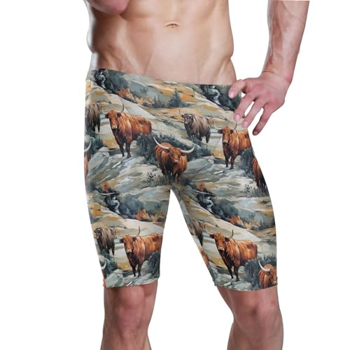 Highland Cow Animal Men's Swim Jammers Racing & Training Swimsuit Fast, Flexible,Comfortable XXXL B0403028