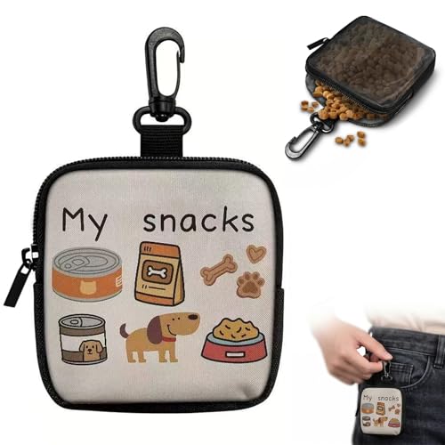 BCHMN Bolsa Premios Perro de Tela Gruesa, Bolsa Chuches Perro para Adiestramiento con Mosquetón, Riñonera de Entrenamiento para Perros Manos Libres, Accesorios para Paseo y Educación Canina, Negro