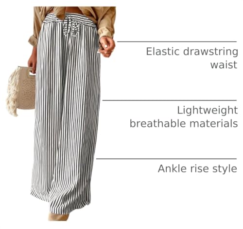 Image of Acelitt Women Drawstring Elastic Waist Wide Leg Pants with Pockets, S-XXL | Elastic waist,loose fit,side pockets,casual,2026 summer trendy,beach vacation outfits