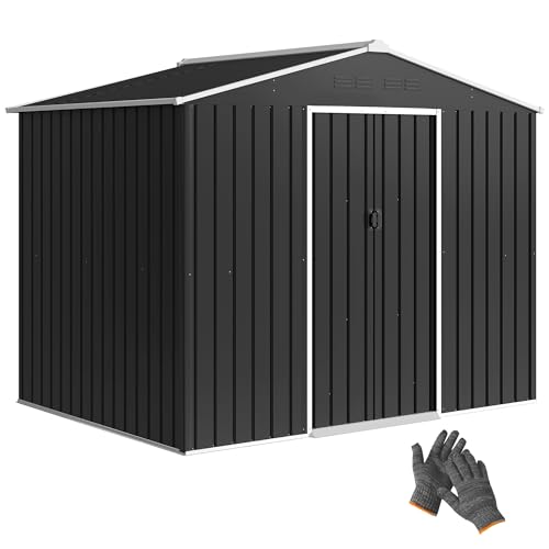 Outsunny Caseta de Jardín Exterior 3,6 m², 236x171x191 cm, Cobertizo de Jardín Exterior Metálico con Puertas Correderas y Ranuras de Ventilación, para Almacenamiento de Herramientas, Gris Oscuro