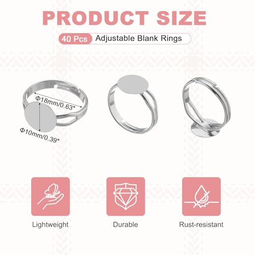 Bagues vierges réglables 10mm pour création de bijoux blanc - 3
