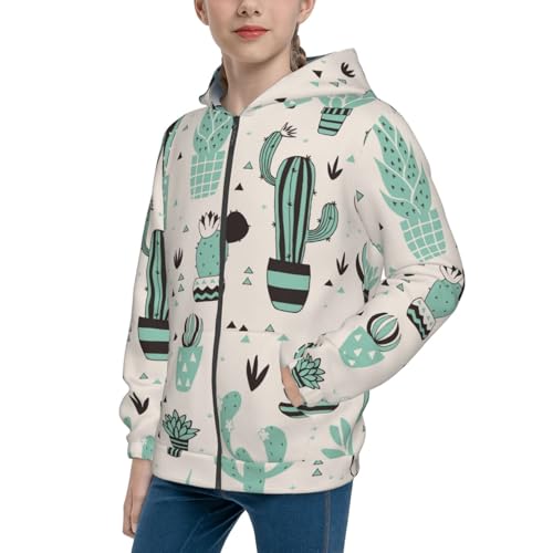 Cactus in a Flower Pot Kid Hoodies Boys Zip Up Sweatshirts Girls Pullover with Pocket