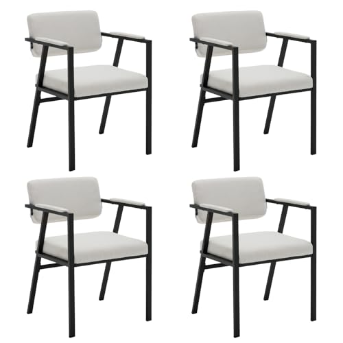 Ya-Home Juego de 4 Sillas de Comedor Modernas, Sillas de Cocina en Lino con Brazos y Respaldo para Restaurante/Salón, Cómoda y Estilo Duradero para Restaurantes o Hogar, Color Blanco