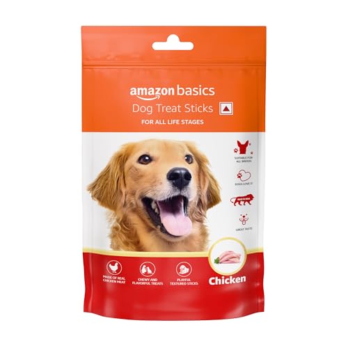 Image of Amazon Basics Soft Chewy Treat Sticks for Dogs - High Protein and Flavourful - Variety Pack All Flavours, 840gms (Pack of 6, 140gms x6) - Chicken, Blueberry, Starwberry, Banana, Spinach and Carrot