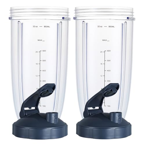 Blender Cups for Nutribullet Blender, 32OZ Cup with Flip Top To Go Lid Compatible with Nutribullet 600W 900W Blenders, Blender Replacement Parts 2 Pcs
