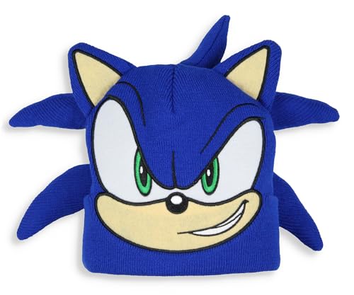 AI ACCESSORY INNOVATIONS Sonic The Hedgehog Embroidered Face 3D Quills Cuffed Costume Beanie Hat for Men and Women (Sonic Blue)