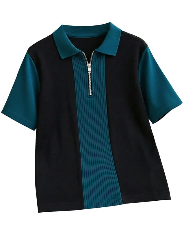 Image of AUSK Men's Textured Vertical Striped Knit Polo T-Shirt | Half Sleeve Zipper Neck Self-Design Casual Tee | Mens Tshirts