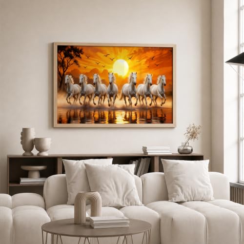 Image of Suneree 7 Horse Vastu Wall Painting (Landscape Collection) (Natural, Design 02, 10x13 Inch)