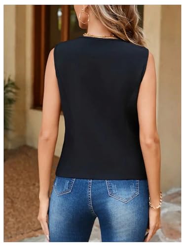 GORGLITTER Women's Button Up Suit Vest V Neck Sleeveless Waistcoat Asymmetrical Dressy Blazers3