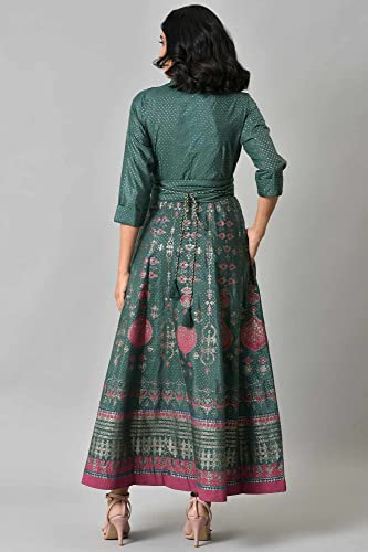 Image of W for Woman Women Glitter Printed Festive Shirt Maxi Dress with Placket