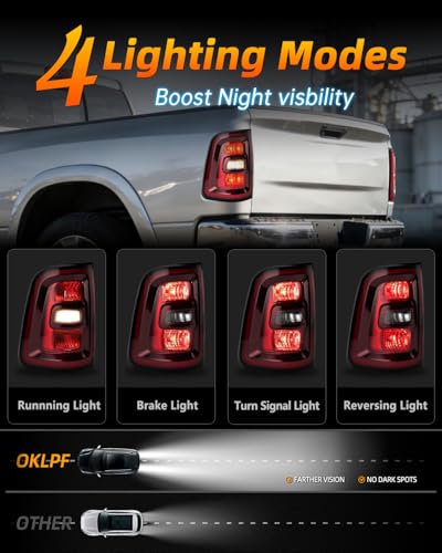 Image of OKLPF Rear Brake Tail Lights Assembly Compatible With 2025 Dodge Ram 1500 Replace 68531047AA 68531048AA,Included Bulbs and Harness,Replacement Red Taillights Assembly, Left Driver Side