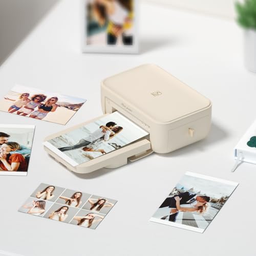HPRT 4x6 Photo Printer with 108 Sheet Photo Paper& 2 Ribbon, Desktop Instant Picture Printer for iPhone, Smartphone, Thermal Dye Sublimation, WI-Fi Connnecting, Home Use, Beige