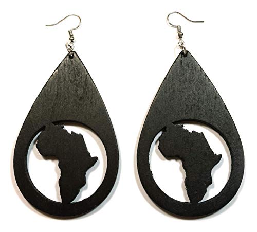 Teri's Boutique African Map Wood Carving Engraved Teardrop Wooden Black African American Fashion Jewelry Long Drop Earrings