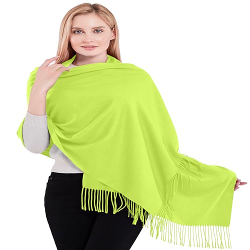 CJ Apparel Lime Green 100% Cashmere Shawl Pashmina Scarf Wrap Stole Head Wrap Hand Made in Nepal New4