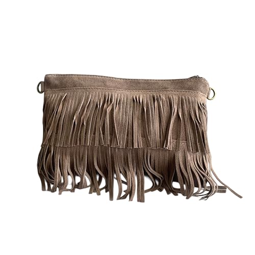 Bolso bandolera flecos de serraje italiano con correa...