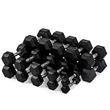 Titan Fitness Rubber Hex Dumbbells, 5 LB-50 LB Set of Pairs, Roll-Resistant Hexagonal Free Weights, Hex Dumbbell Set with Chrome-Coated Handles, Free Weight Set, Strength Training Equipment