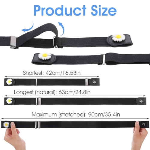 4Pcs No Buckle Belt Women, Daisy Elastic Belts Adjustable Invisible Buckleless Bands for Jeans Casual Pants Waistband3