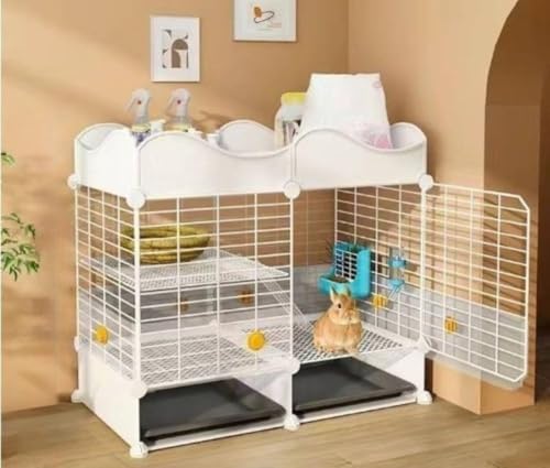 Ambety 小動物用の金属製ウサギケージ、尿に強い、キャスター付き、自動清掃補助具付き、お手入れ簡単、トイレ付きの大型サイズ、室内使用に適しており、モルモット、モルモット、ドワーフウサギにも適しています (初心者向けうさぎの飼育 [グラスネスト + フー