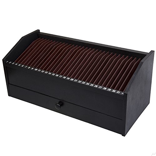 JUMBL™ 17" - 31 Slot Wooden Bill/Letter Organizer with Drawer - Black