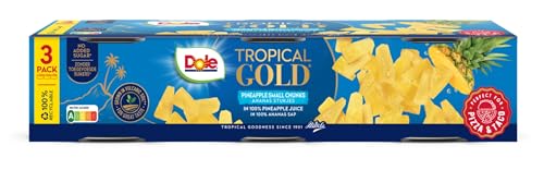 DOLE - Conserva de Piña en Trozos Pequeños, con su Jugo, sin Azúcar Añadido, Pack de 3 x 227gr