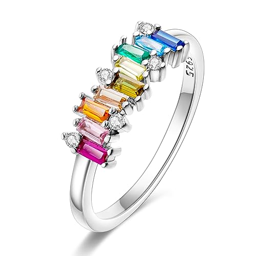Hapour 925 Sterling Silver Ring With Colorful Cubic Zirconia,Dainty Stackable Rings For Women Non Tarnish As Gifts For Women Ring Size 8 cover