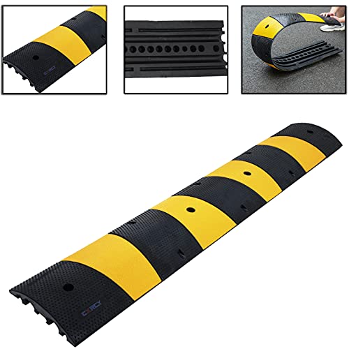 Image of CXRCY Heavy Duty Speed Bumps 6FT 2 Pack 2-Channel Modular Traffic Driveway Speed Bump Hump Heavy Duty Rubber Cable Ramp with 8 Bolts for Asphalt Concrete Garage Gravel Roads (72 x 12 x 2.4 Inch)